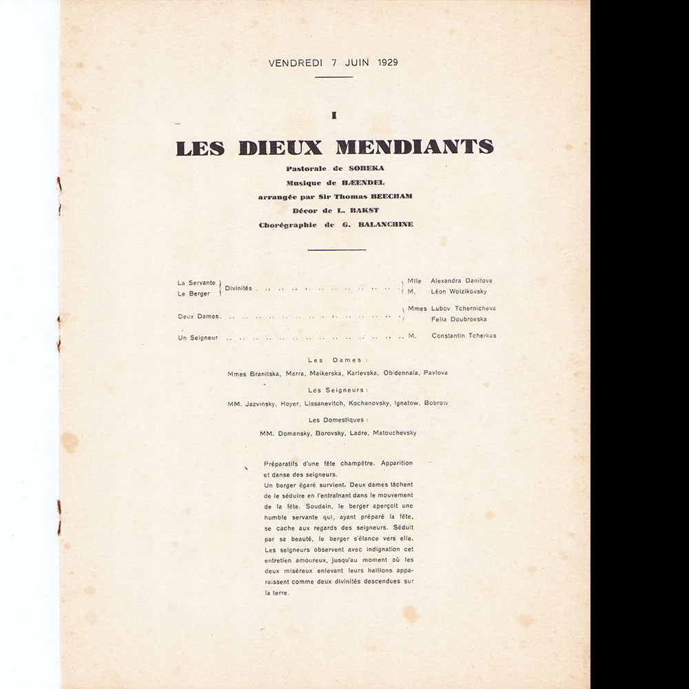 Ballets Russes - Programme de la XXIIème saison (1929), couverture de Chirico