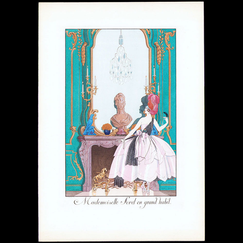 George Barbier - Le Bonheur du Jour ou les Grâces à la mode : Mademoiselle Sorel en grand habit (1924)