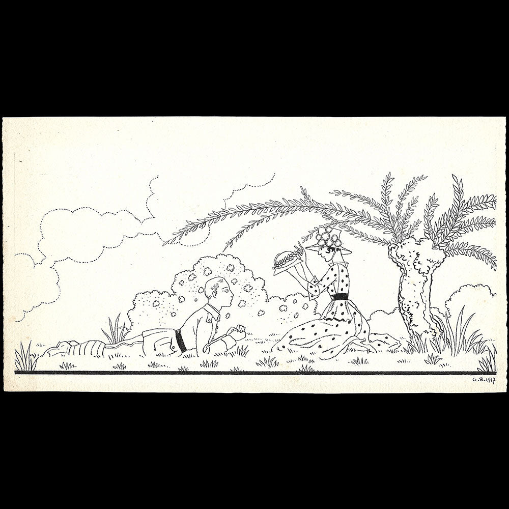 Barbier - La Française et le Soldat Anglais, dessin de George Barbier (1917)