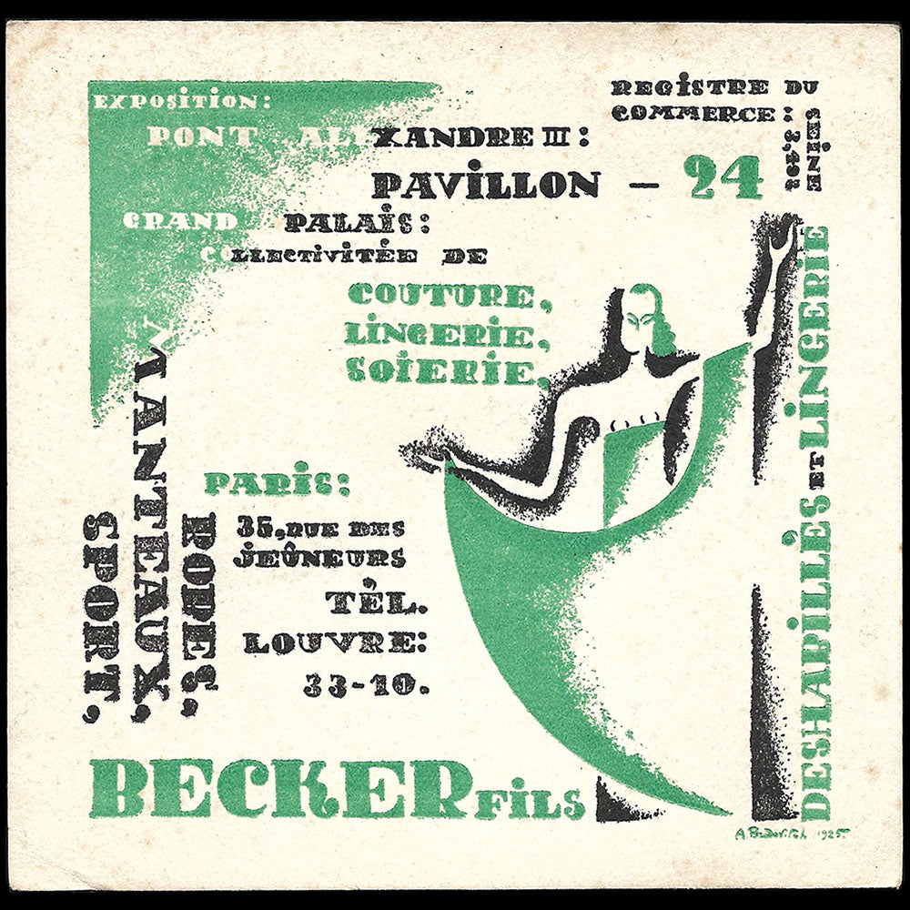 Becker Fils - Exposition des Arts Décoratifs Industriels à Paris en 1925, carte de la maison de couture par Alexei Brodovitch (1925)