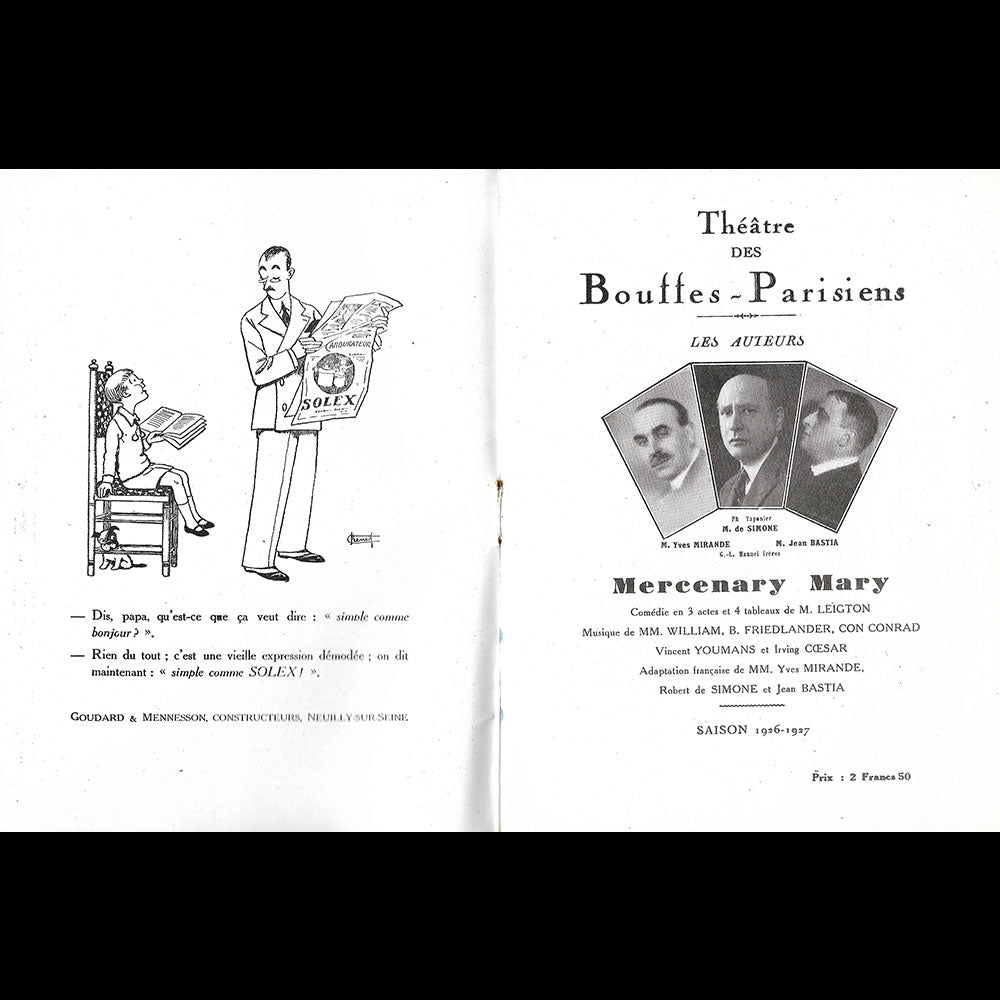 Mercenary Mary - Programme de théâtre, couverture de Pierre Brissaud (1926-1927)