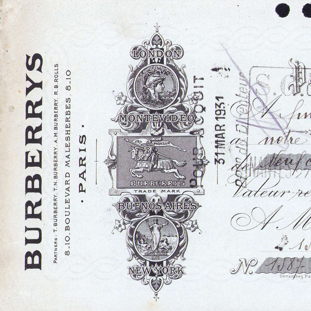 Burberrys - Mandat de la maison spécialiste en imperméables, 8-10 boulevard Malesherbes à Paris (1931)