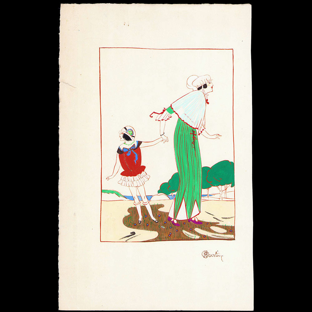 Modes et Manières d'Aujourd'hui - Dessin de Charles Martin pour la planche VII La Dame et l'Enfant (1913)