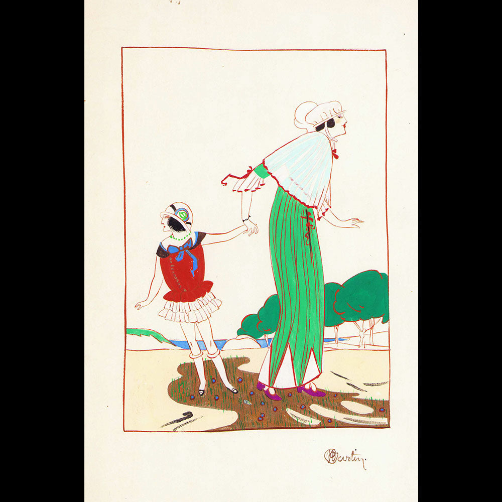 Modes et Manières d'Aujourd'hui - Dessin de Charles Martin pour la planche VII La Dame et l'Enfant (1913)