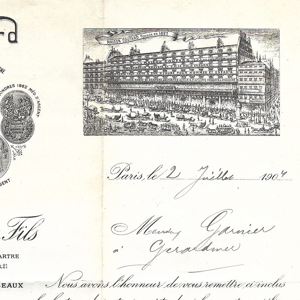 Coutard - Facture de la maison, 4-6 Boulevard Montmartre à Paris (1902)