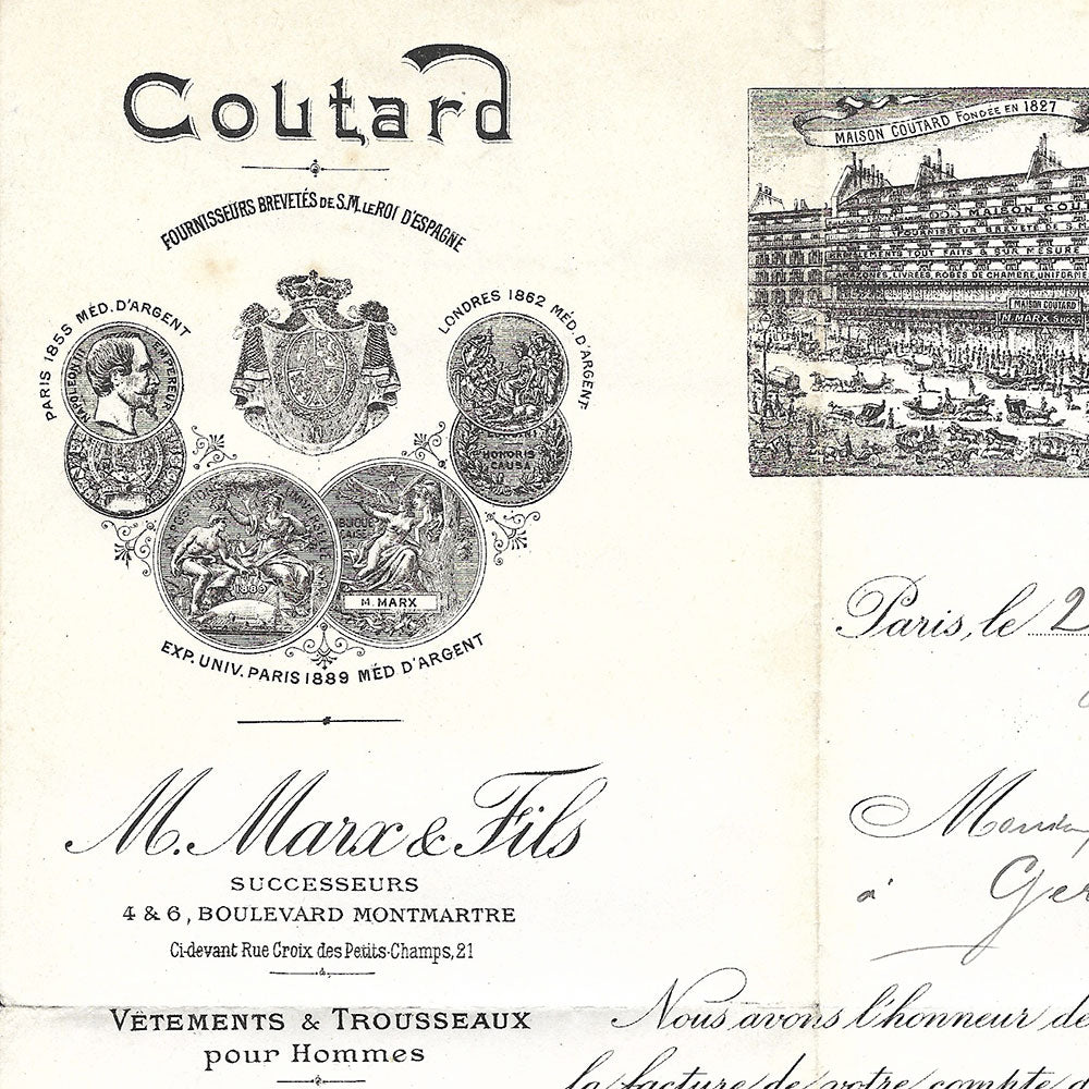 Coutard - Facture de la maison, 4-6 Boulevard Montmartre à Paris (1902)