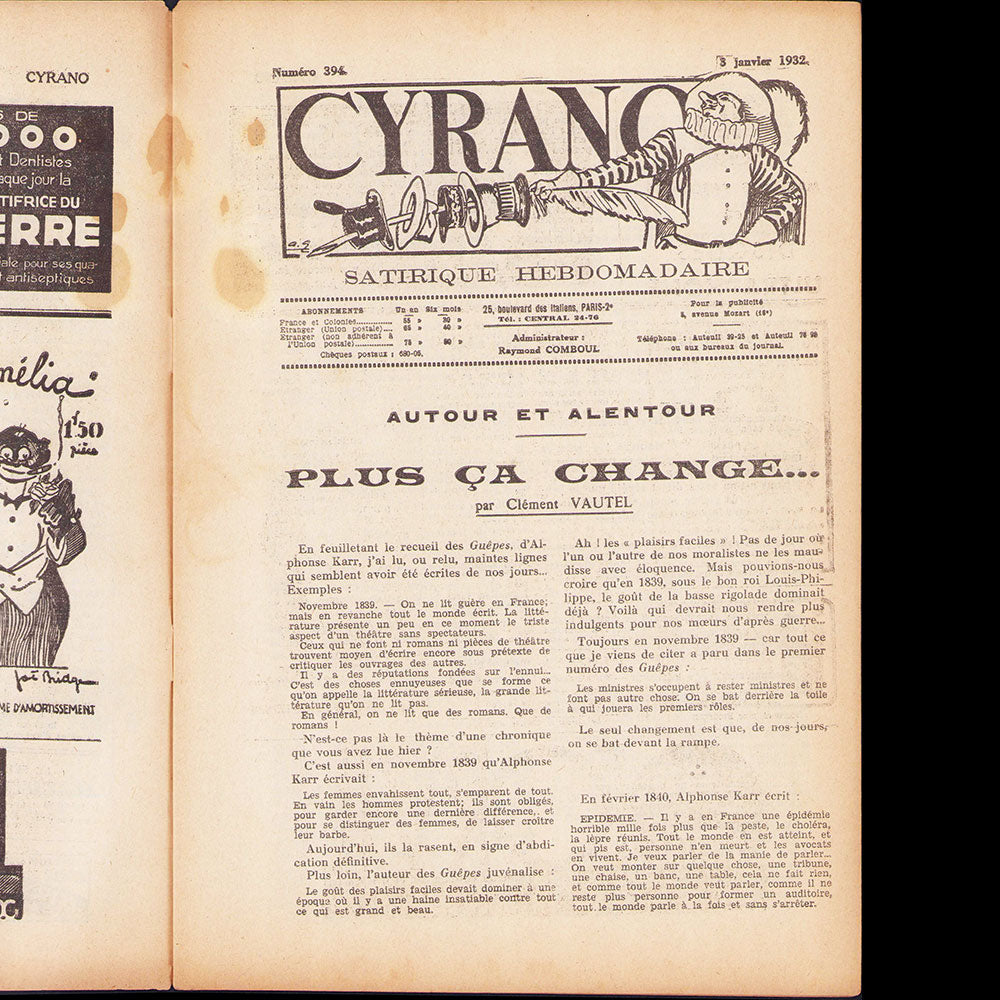 Cyrano, 3 janvier 1932, couverture de Ruzier