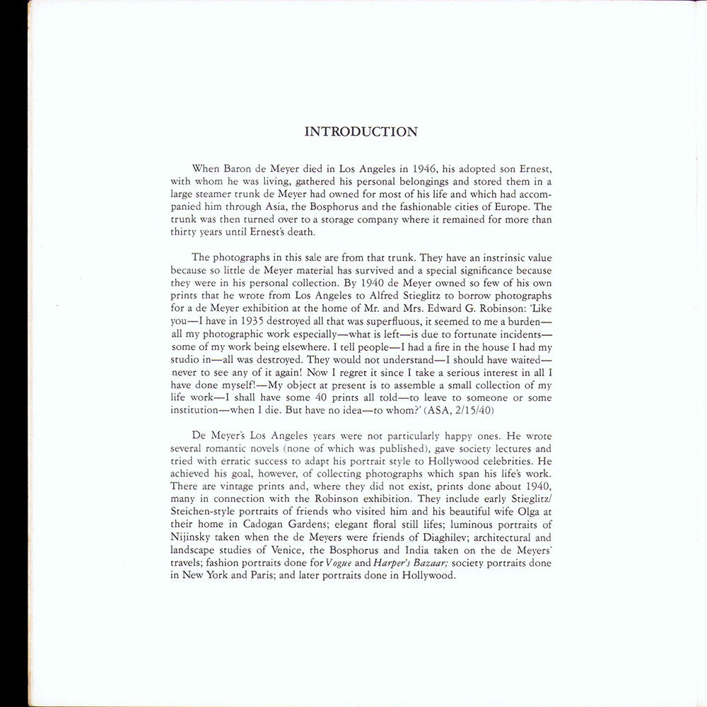 The Collection of Baron De Meyer, catalogue de la vente Sotheby's (1980)