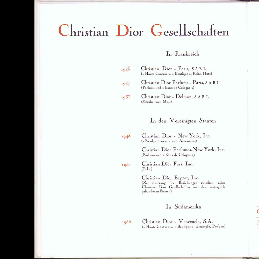 Christian Dior - Plaquette de présentation, version allemande (1953)