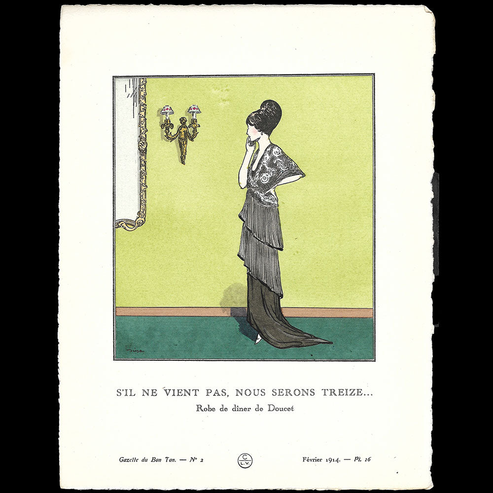 Gazette du Bon Ton - S'il ne vient pas, nous serons treize, planche de Jacques Drésa (n°2, 1914)