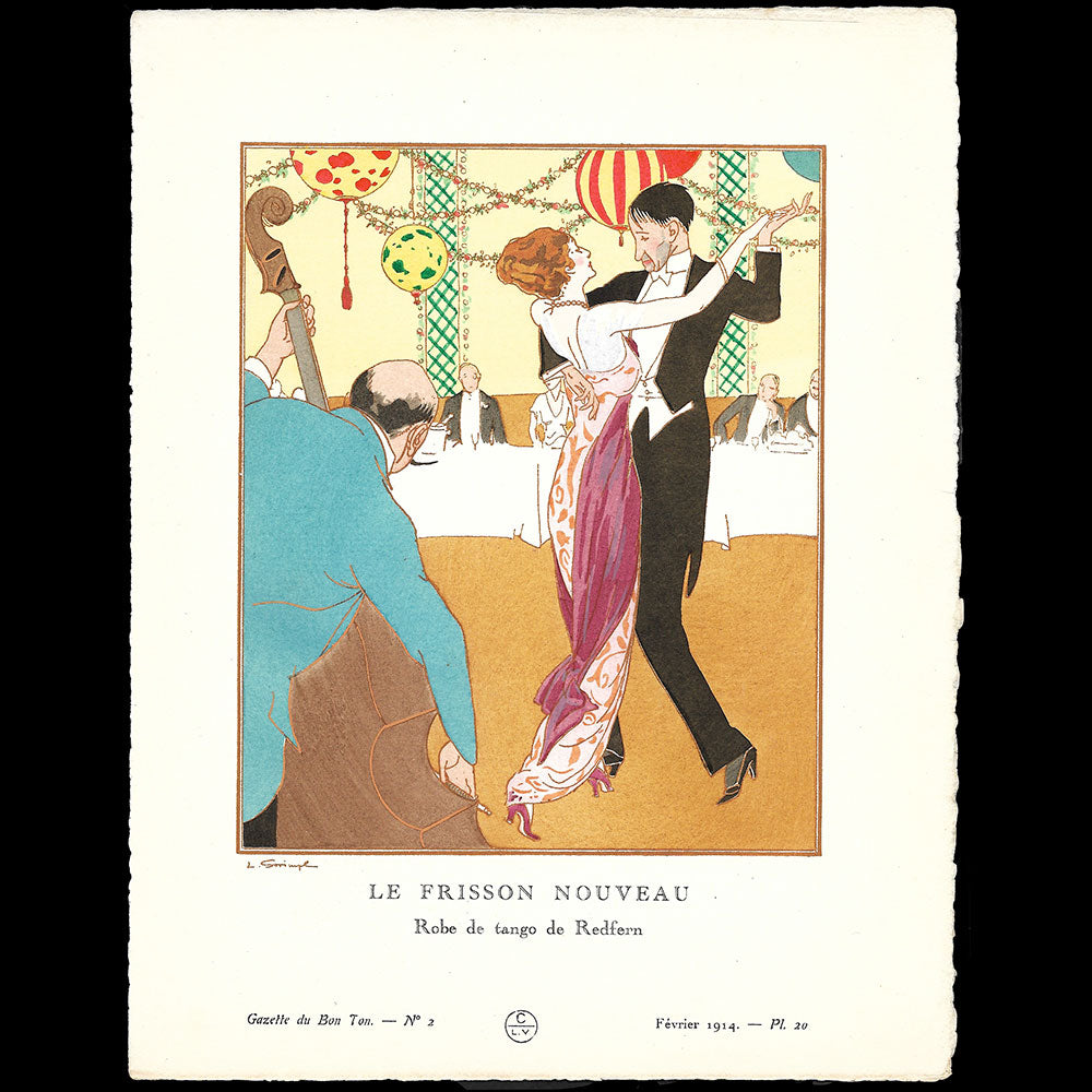 Gazette du Bon Ton - Le Frisson nouveau, robe de tango de Redfern, planche de Louis Strimpl (n°2, 1914)
