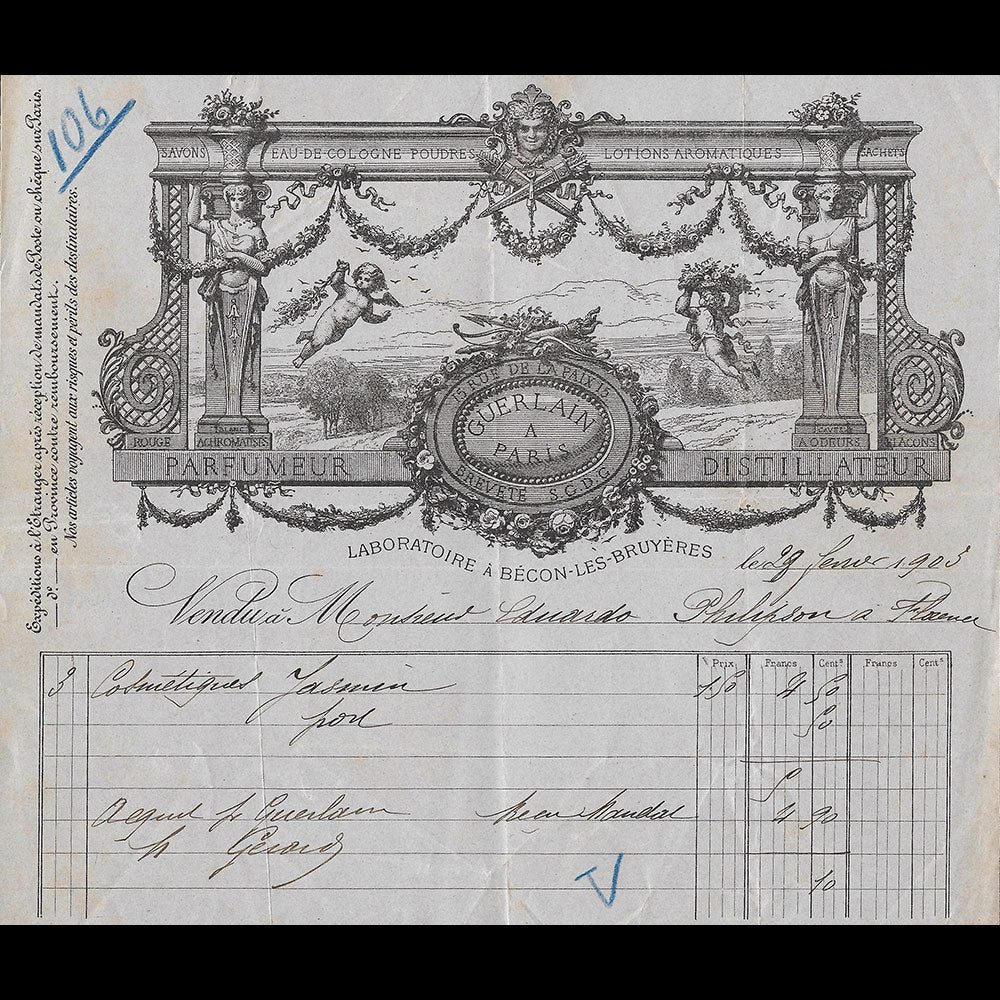 Guerlain - Facture du parfumeur, 15 rue de la Paix à Paris (1905)