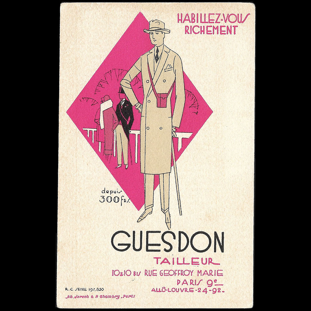 Guesdon - Habillez-vous richement, Carte du tailleur à Paris (1920s)