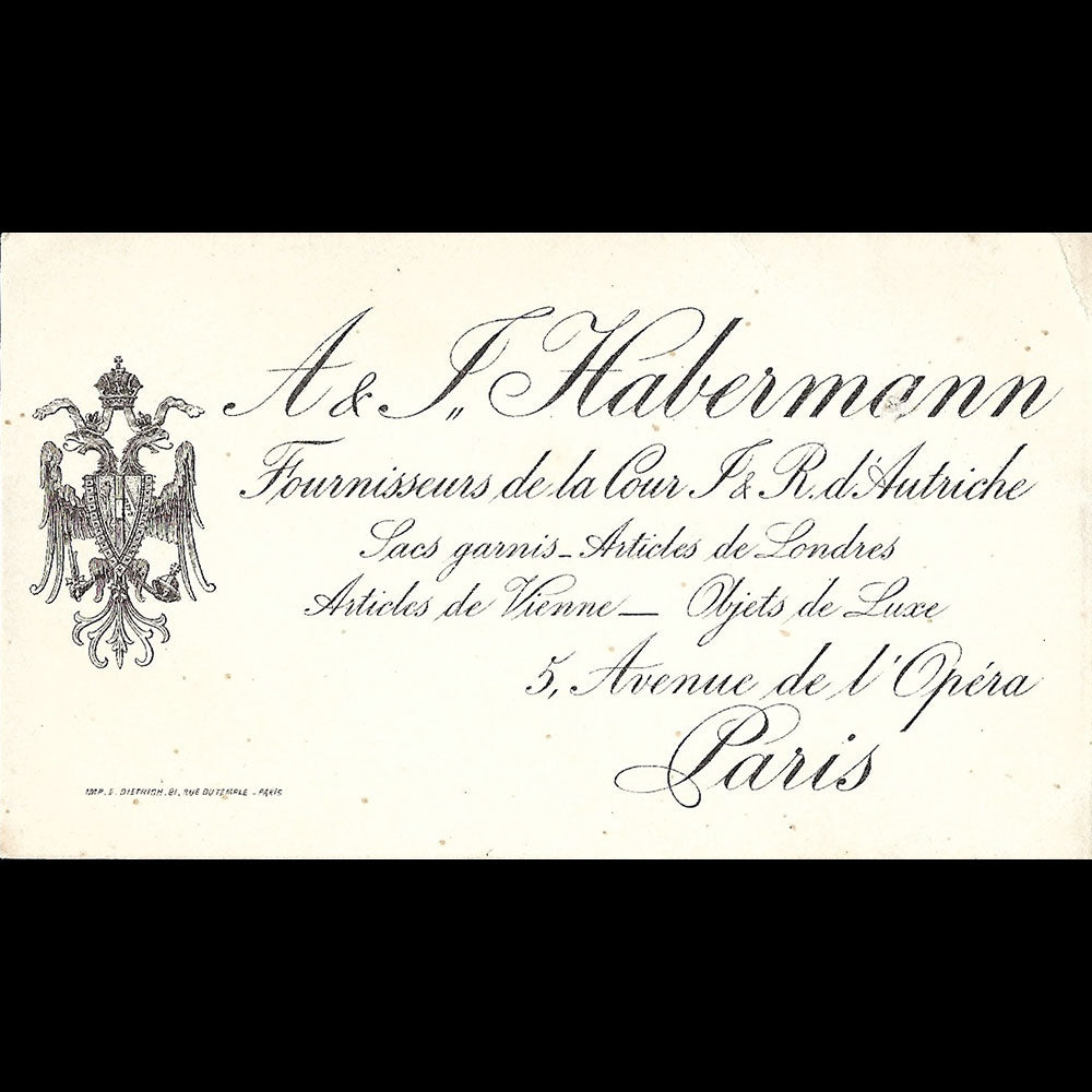 A & F Habermann - Carte de la maison de sacs garnis, 5 avenue de l'Opéra à Paris (1882)