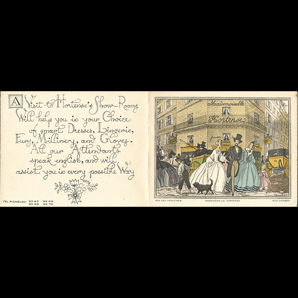 Mademoiselle Hortense - advertising card illustrated by Pierre Brissaud (c. 1925)