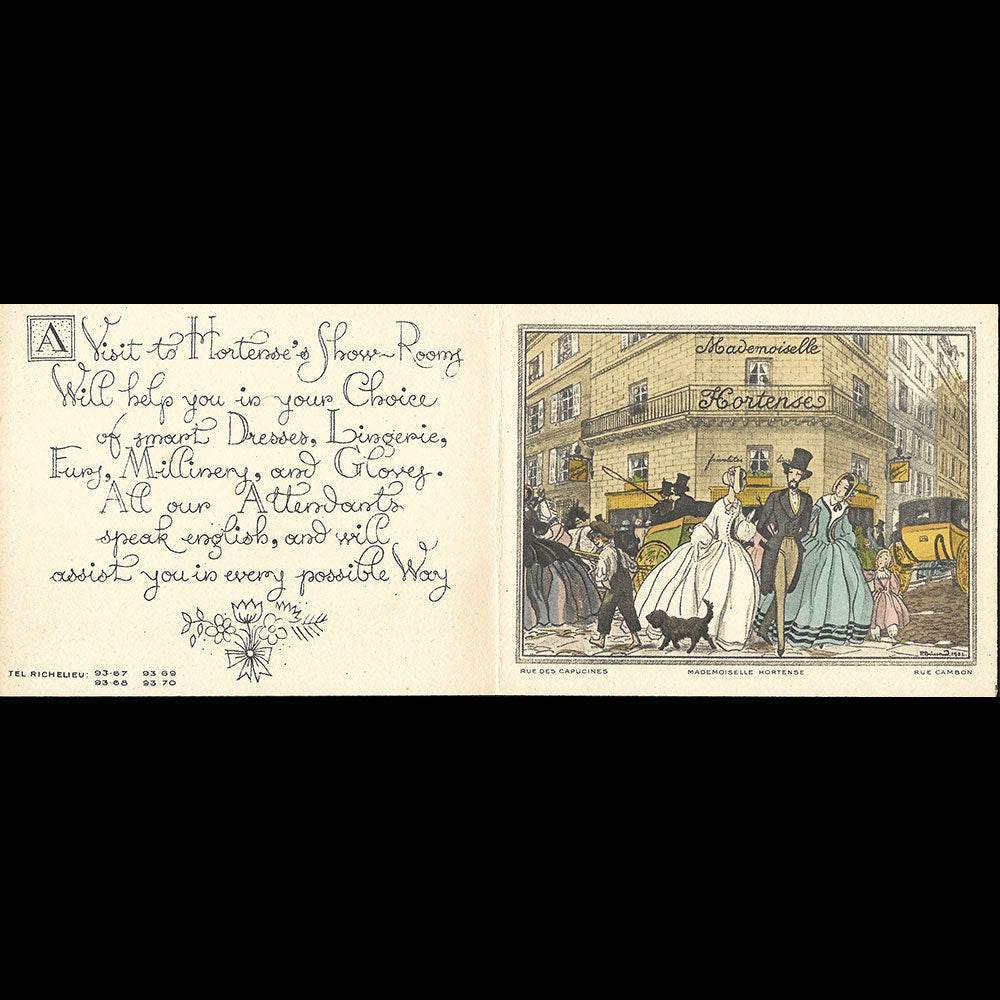 Mademoiselle Hortense - advertising card illustrated by Pierre Brissaud (c. 1925)
