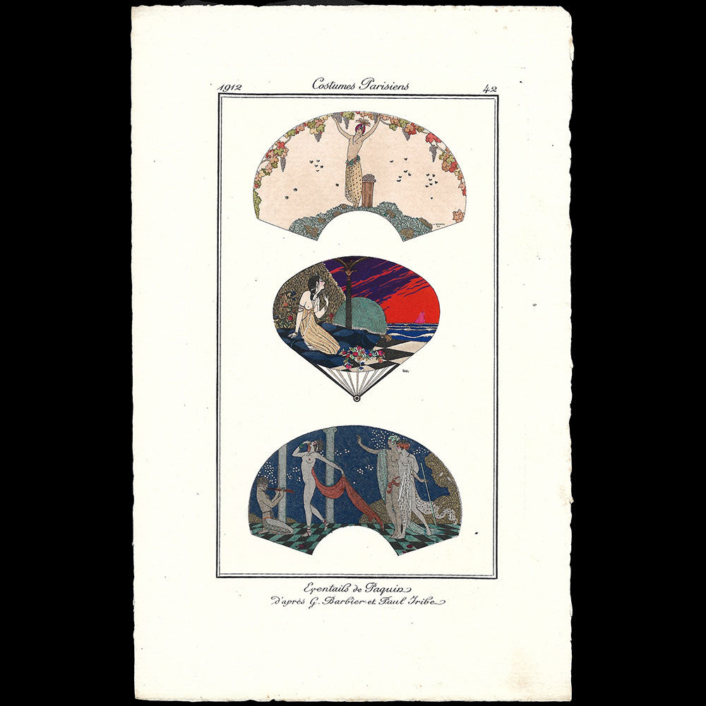 Le Journal des Dames et des Modes, Costumes Parisiens - Eventails de Paquin d'après George Barbier et Paul Iribe (1912)