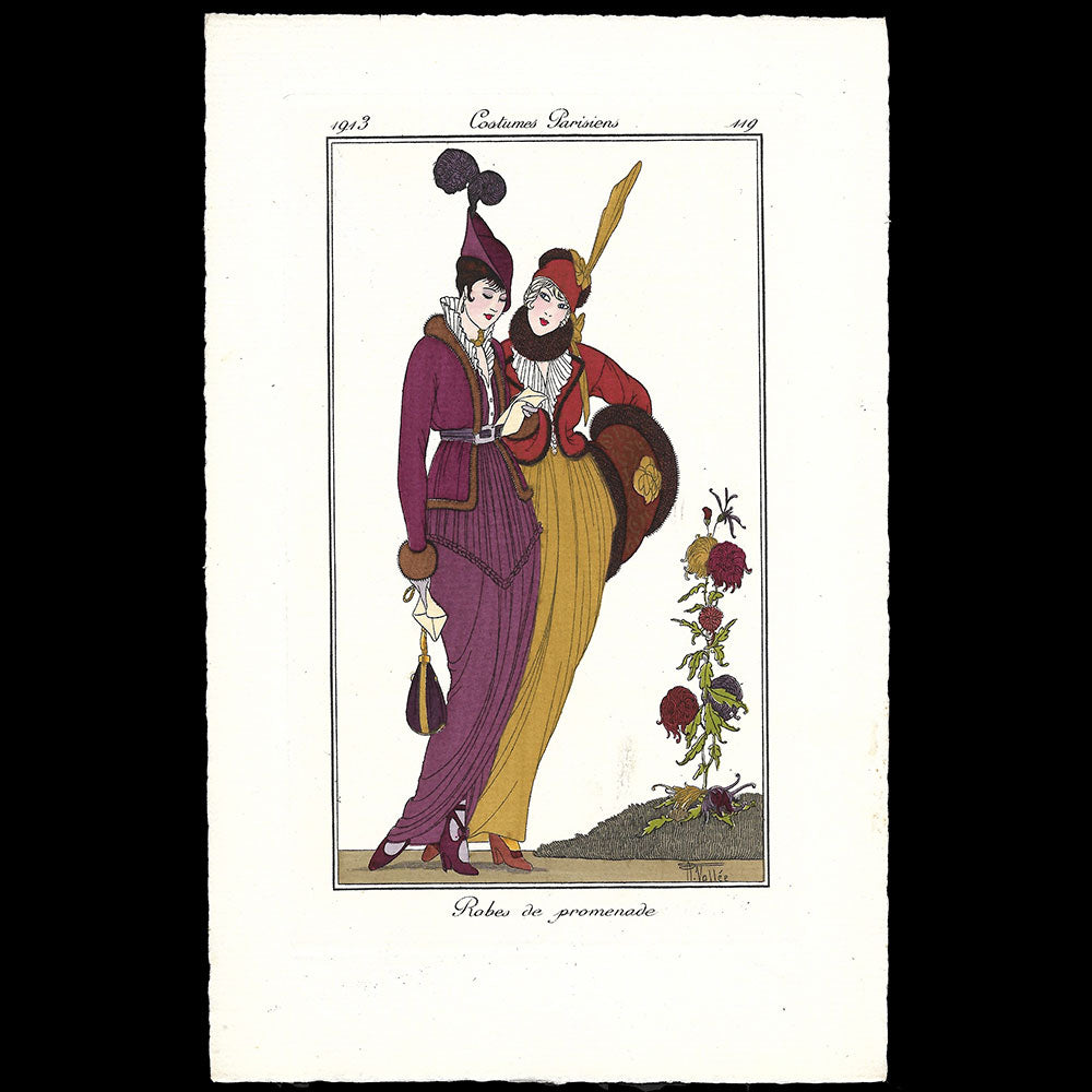 Journal des Dames et des Modes, Costumes Parisiens - Robes de promenade, planche d'Armand Vallée (1913)