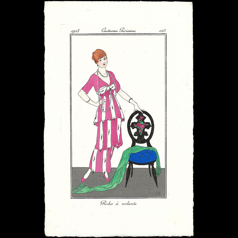 Journal des Dames et des Modes, Costumes Parisiens - Robe à volants, planche de Jan Van Brock (1913)