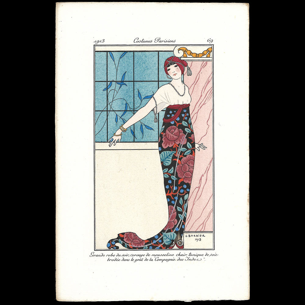 Journal des Dames et des Modes, Costumes Parisiens - Grande robe du soir, planche de George Barbier (1913)