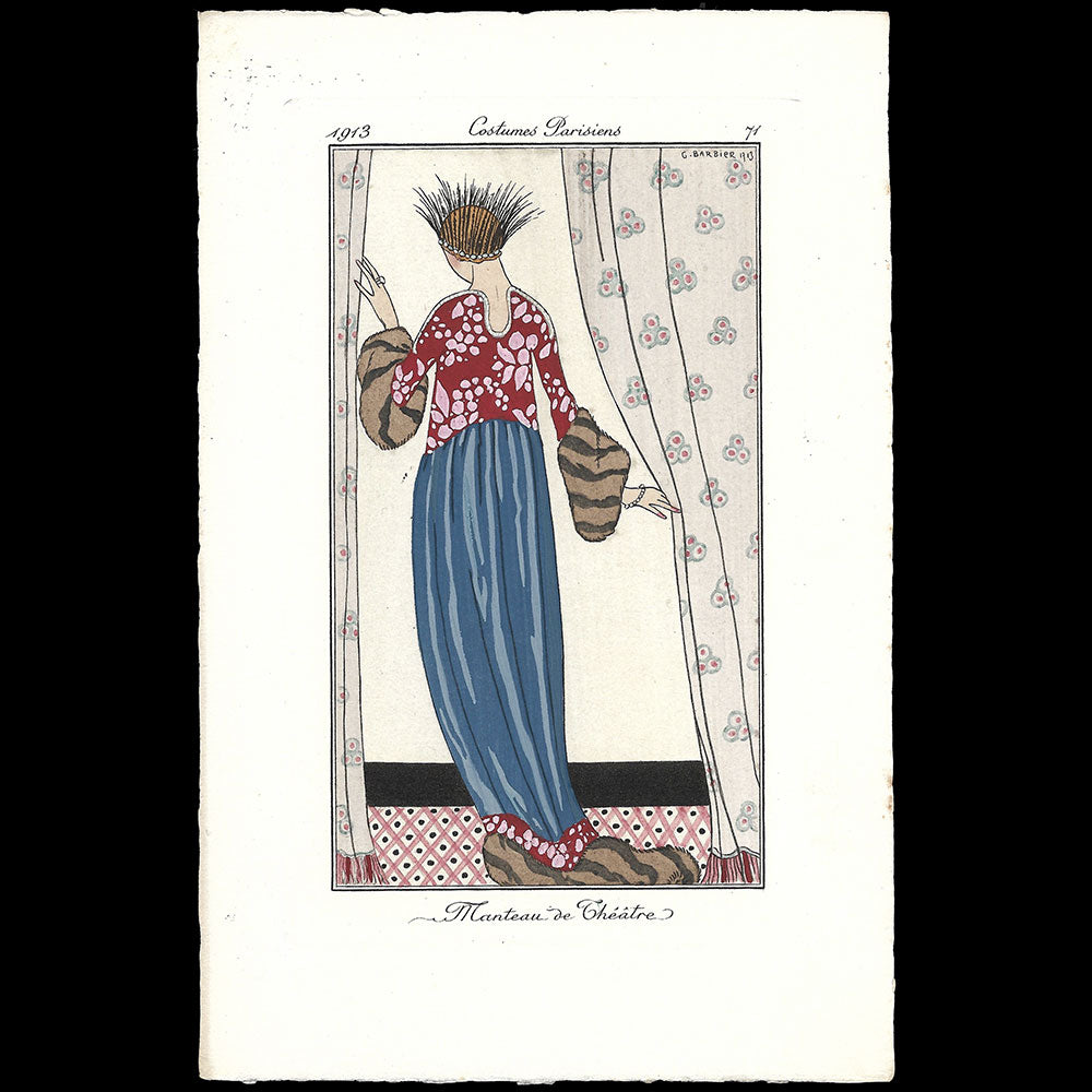 Journal des Dames et des Modes, Costumes Parisiens - Manteau de Théâtre, planche de George Barbier (1913)