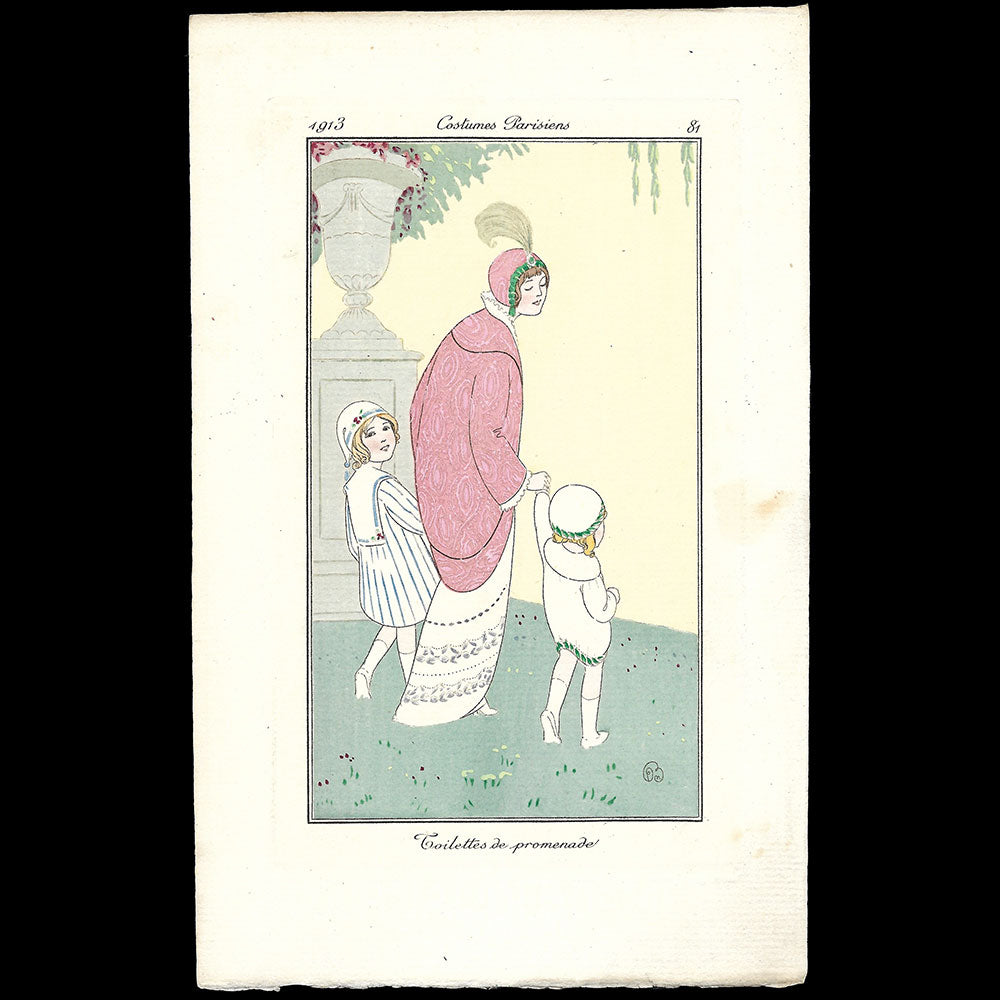 Journal des Dames et des Modes, Costumes Parisiens - Toilettes de promenade, planche de Madeleine Franc Nohain (1913)