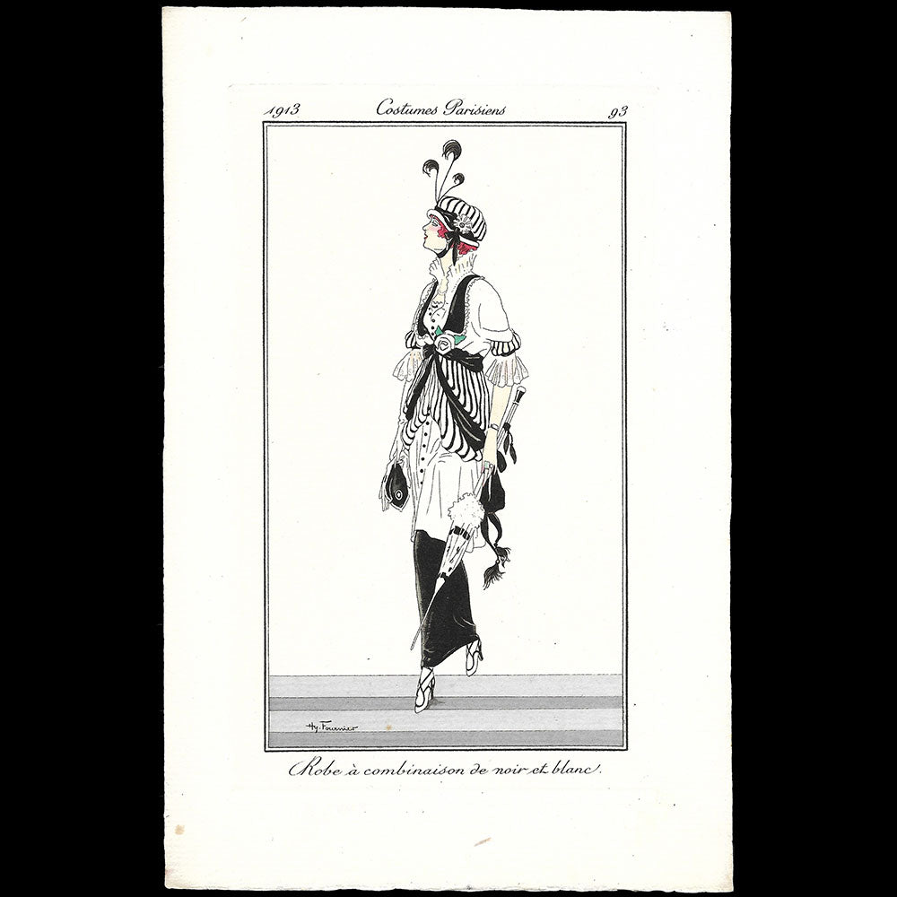 Journal des Dames et des Modes, Costumes Parisiens - Robe à combinaison de noir et blanc, planche de Henry Fournier (1913)