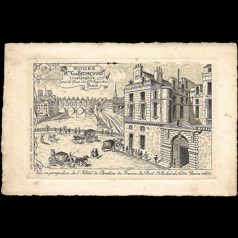 Madame Grégoire de Betoncourt - Carte de la modiste, 1 rue Christine à Paris (1900s)