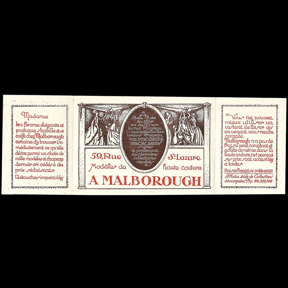 Malborough - Carte de la maison de modèles haute couture, 59 rue Saint-Lazare à Paris (1920s)