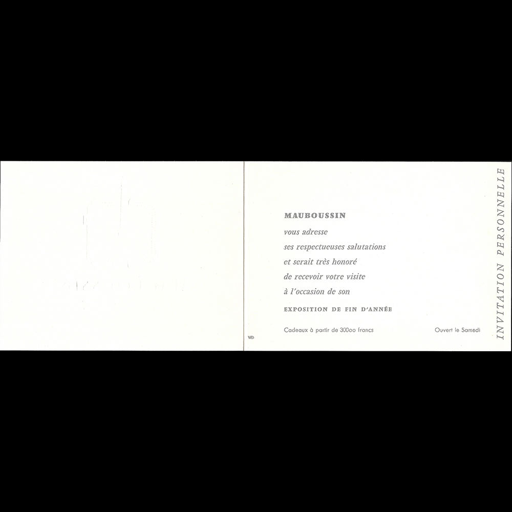 Mauboussin - Exposition de fin d'année de la maison de joaillerie, 20 place Vendôme Paris (1960s)
