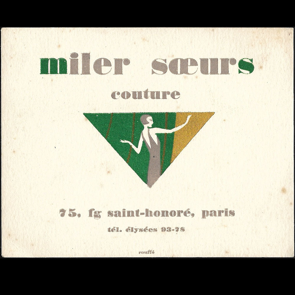 Miler Soeurs - Carte de la maison de couture, 75 Faubourg Saint-Honoré à Paris (1920s)