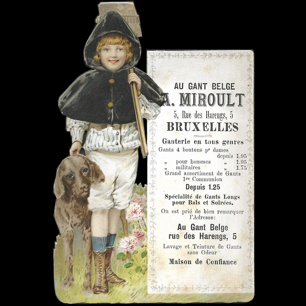 Miroult - Carte découpée de la maison Au Gant Belge, 5 rue des Harengs à Bruxelles (1910s)