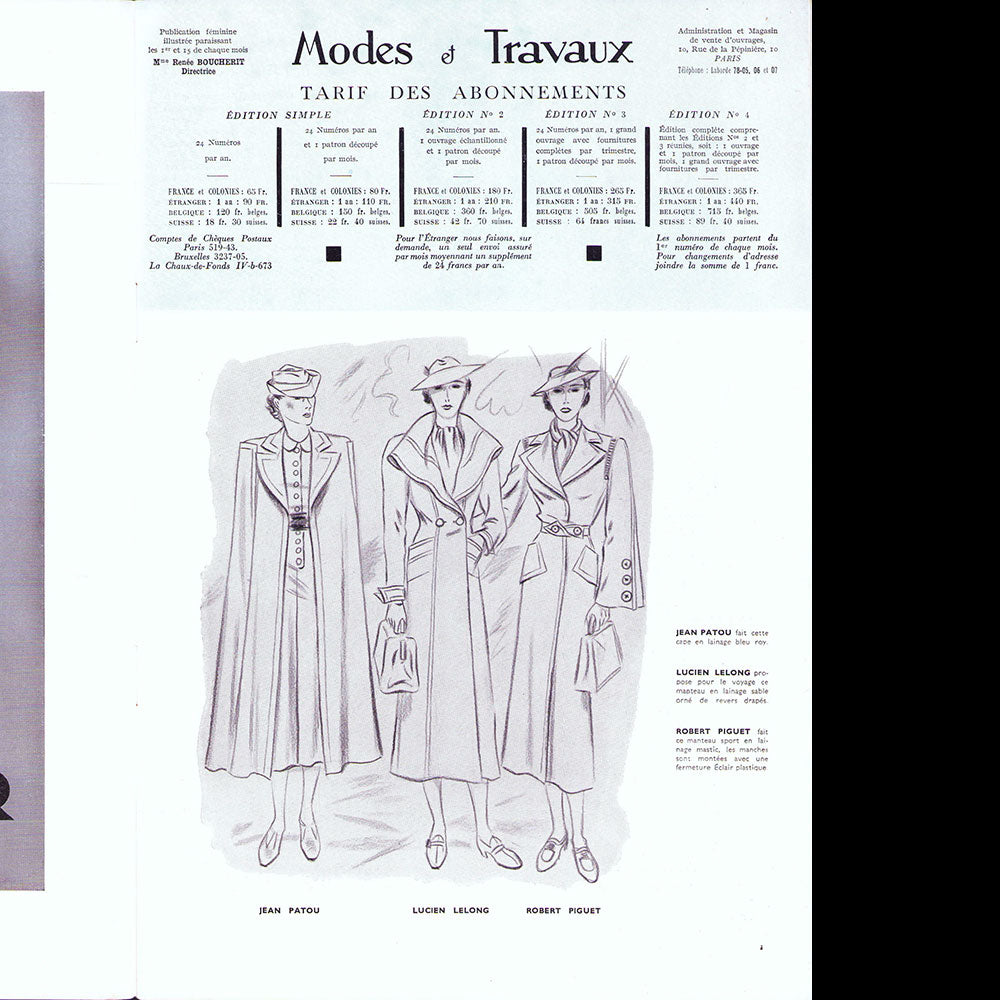 Modes et Travaux, 1er août 1936, couverture d'un modèle de Chanel