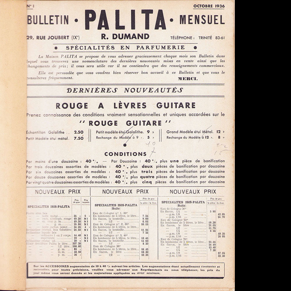 Palita - Spécialités en Parfumerie, catalogue (1936)