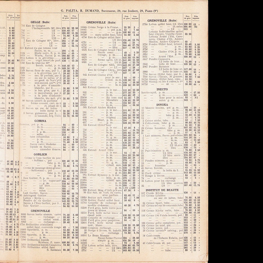 Palita - Spécialités en Parfumerie, catalogue (1936)