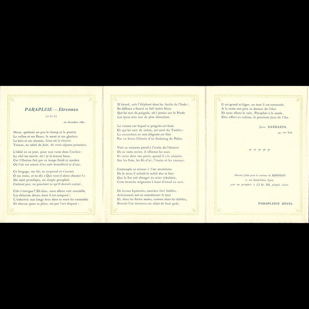 Parapluie Revel - Etrennes par Jean Sarrazin (1881)