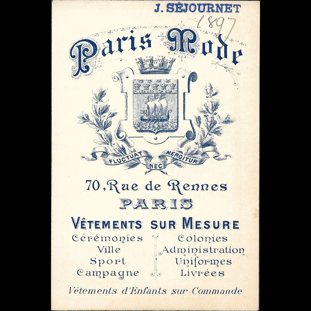 Paris Mode - Carte du tailleur, 70 rue de Rennes à Paris (1897)
