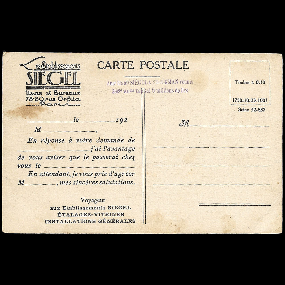 Siégel - Boulevard Montmartre - Installations des Magasins Ribby exécutée par les Ets. Siegel 1920s)