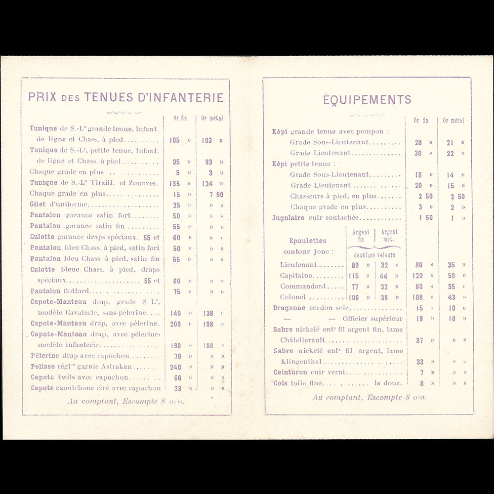 Rieu Rost - Uniformes en tous genres, carte du tailleur, 41 avenue de l'Opéra à Paris (circa 1880-1890s)