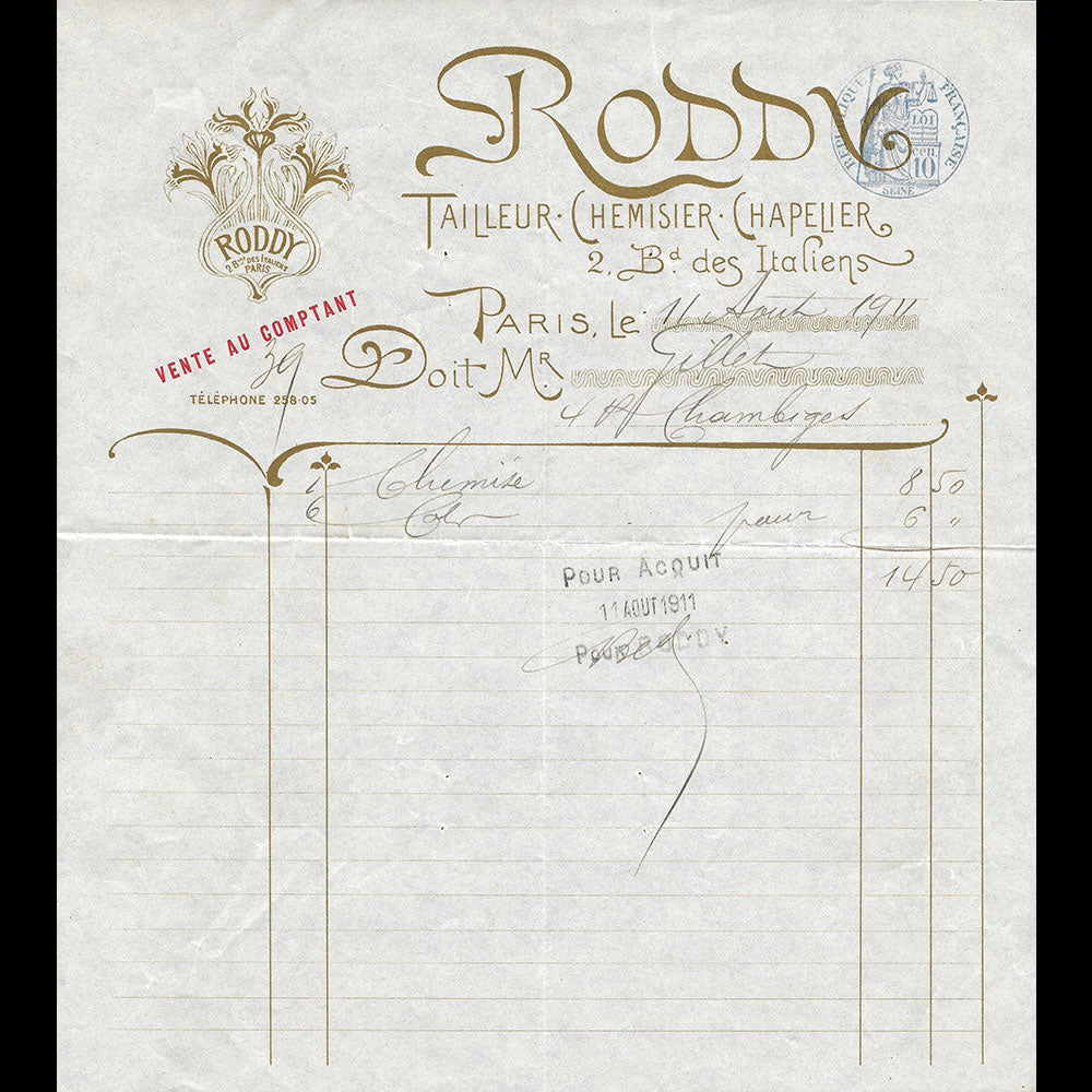 Roddy - Facture du tailleur, boulevard des Italiens à Paris (1911)