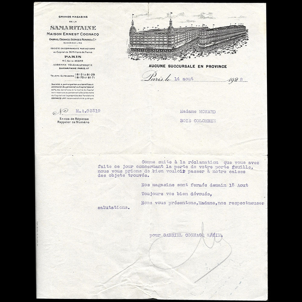 A la Samaritaine - Lettre des grands magasins, Paris (1928)