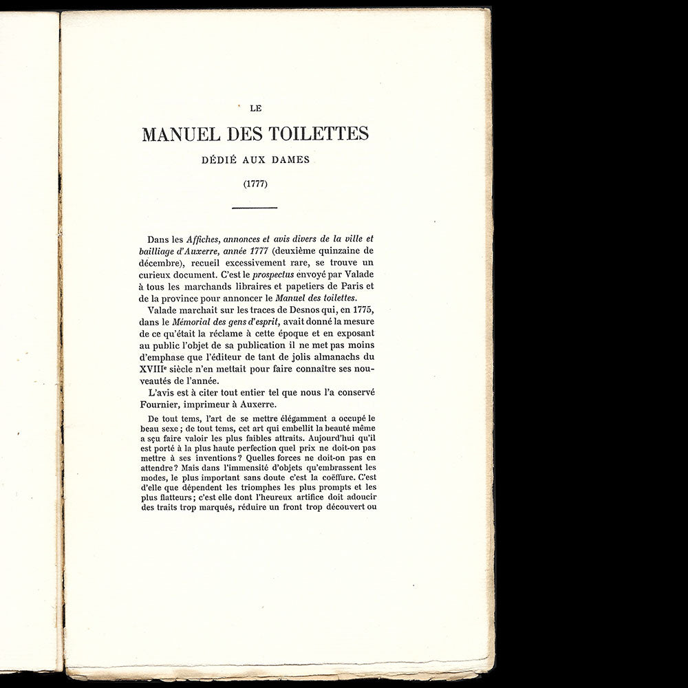 Savigny de Moncorps - Le Manuel des Toilettes dédié aux Dames, bulletin du bibliophile (1900)