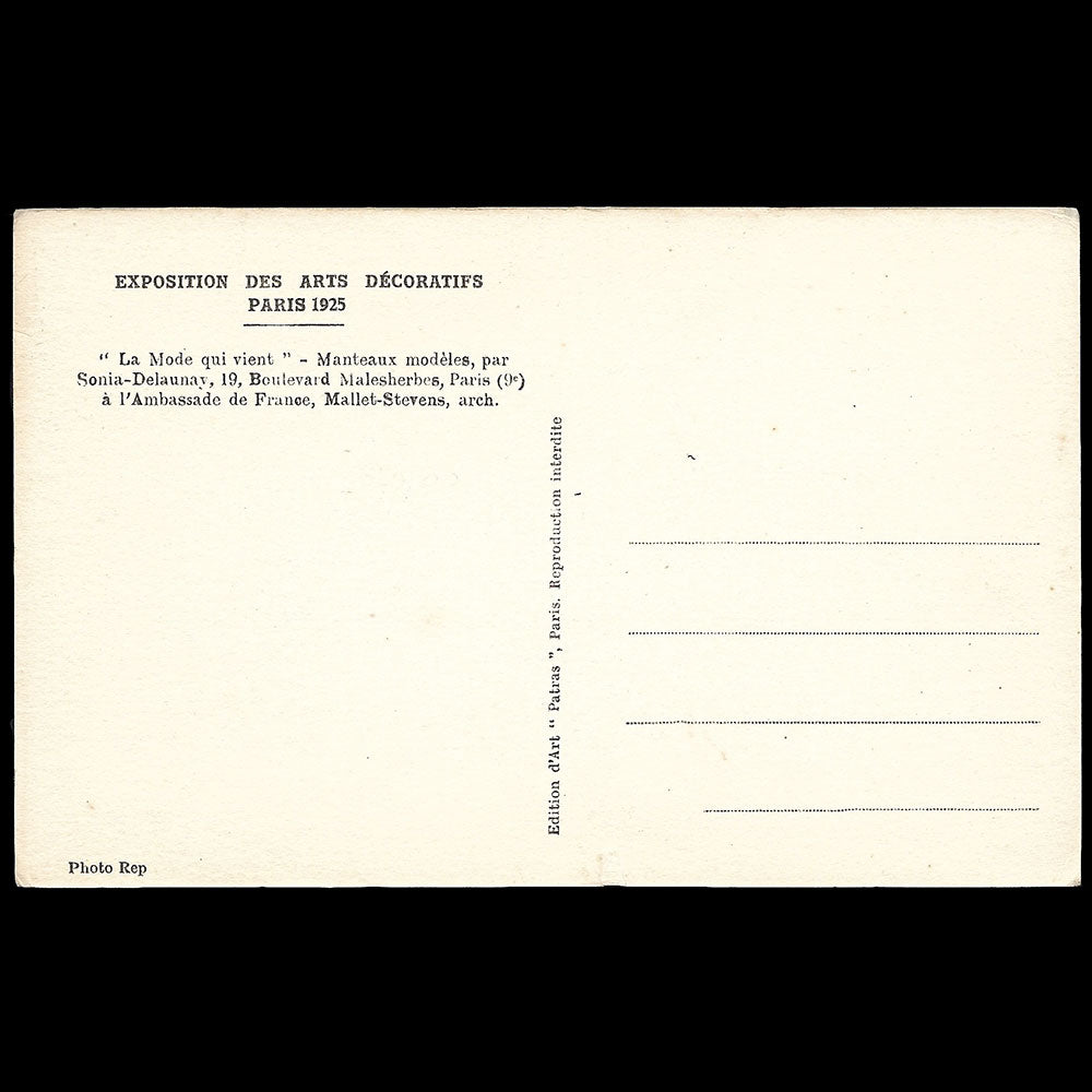 La mode qui vient, manteaux modèles par Sonia Delaunay, Exposition des Arts Décoratifs (1925)