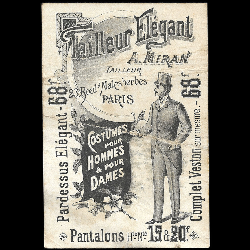 Tailleur Elégant - Carte du tailleur A. Miran, 23 boulevard Malesherbes à Paris (1897)