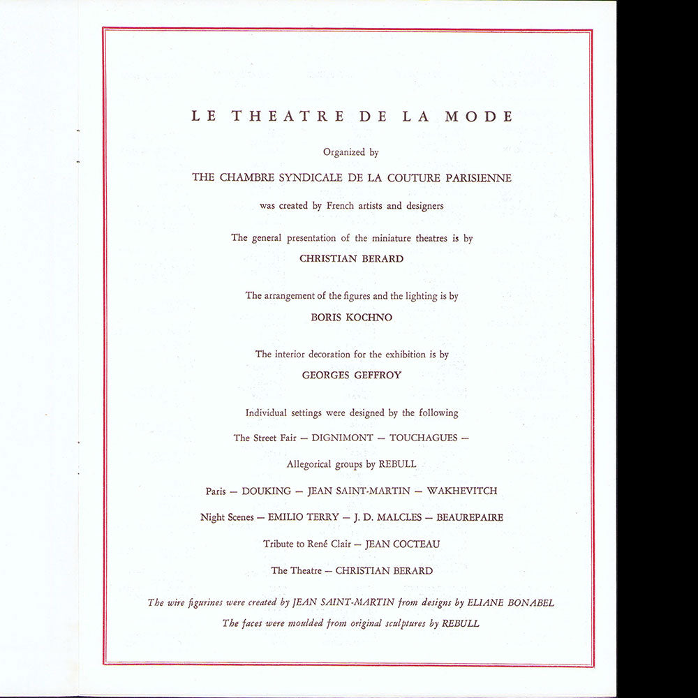 Le Théâtre de la Mode, Fantasy of Fashion - Programme de l'exposition de San Francisco (1946)