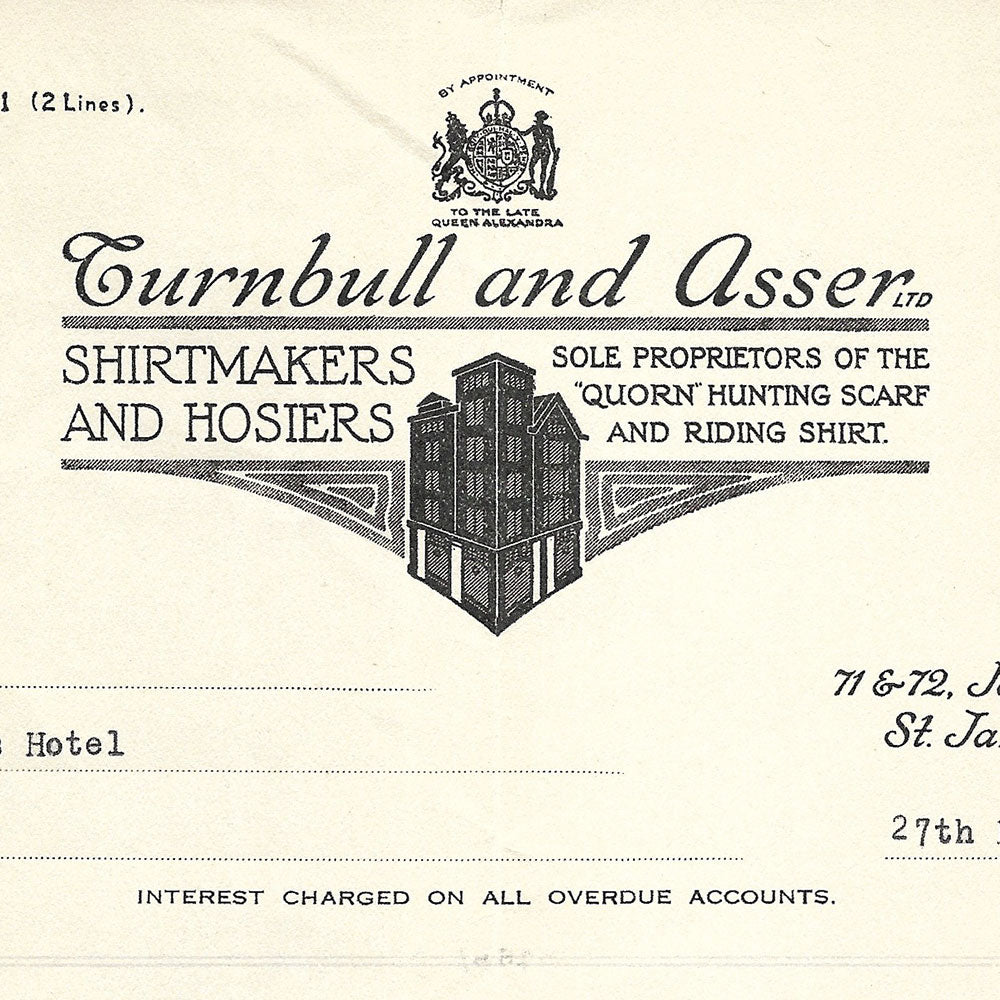 Turnbull & Asser - Facture du chemisier, 71 & 72 Jermyn Street, London (1934)