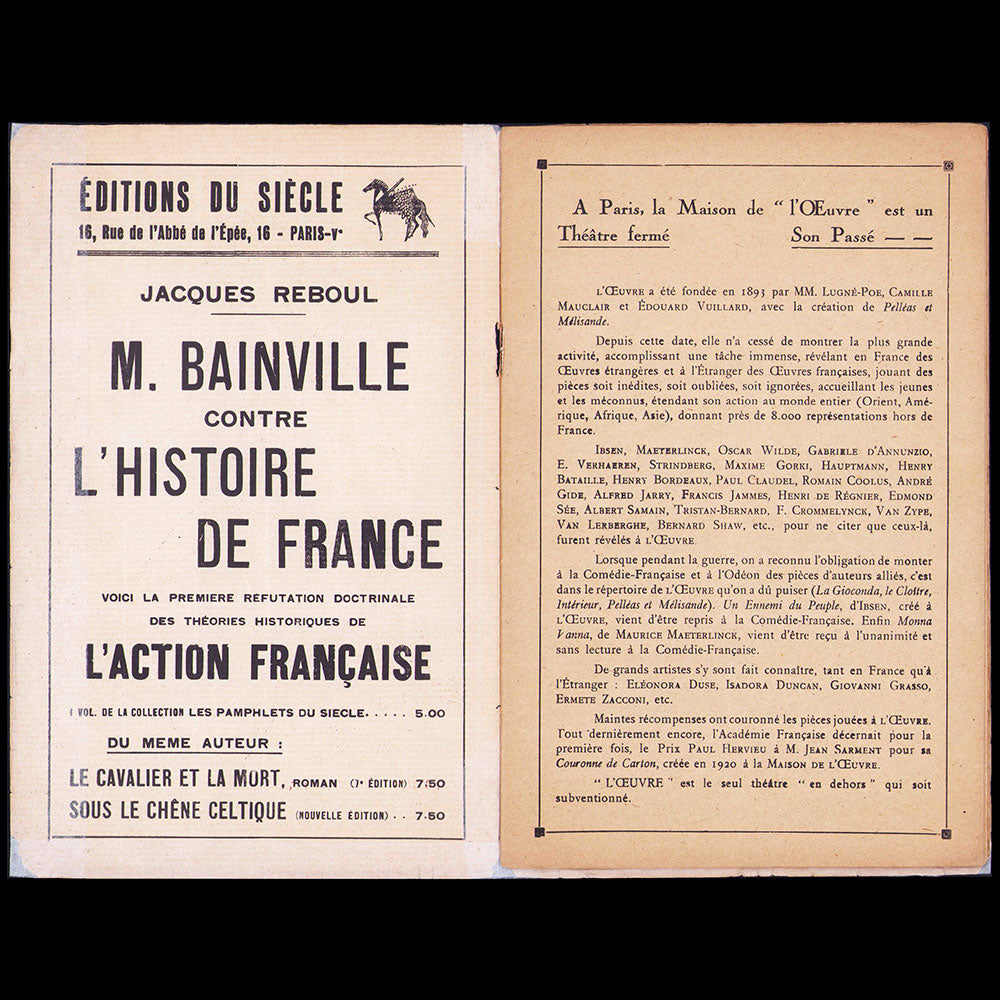 Le Baptême - Programme de théâtre, couverture de Kees Van Dongen (1925)