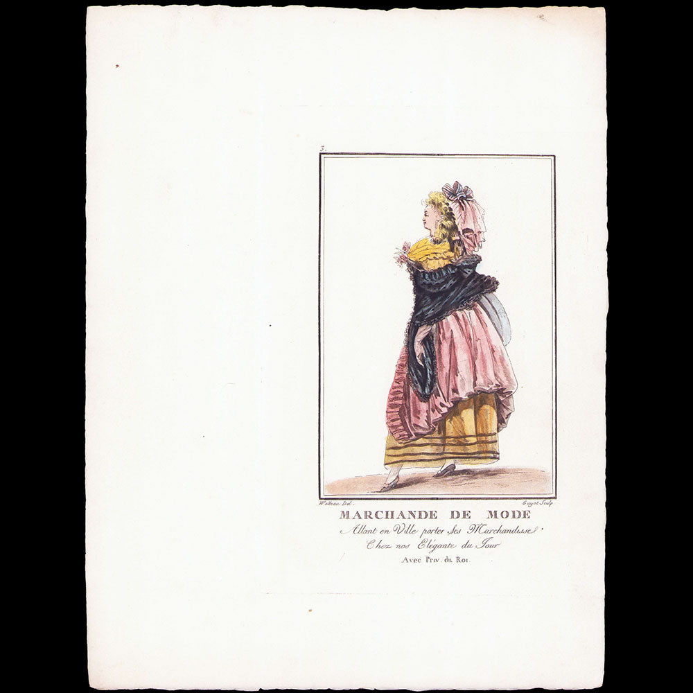 Watteau - Cris et Costumes de Paris - Marchande de Mode en 1786, copie postérieure du XXème