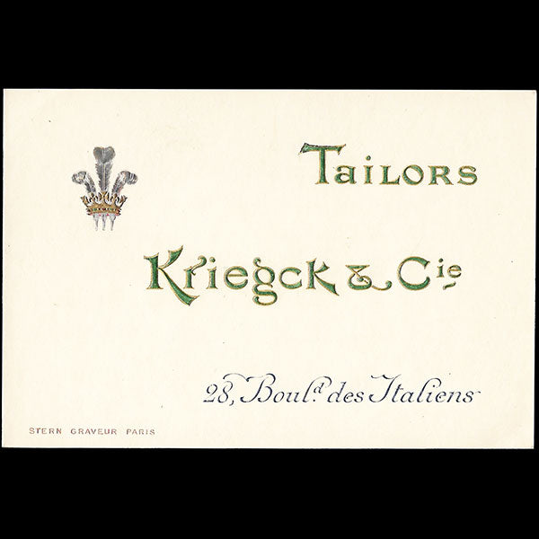 Kriegck Tailors - Carte d'invitation, 28 boulevard des Capucines à Paris (circa 1910)