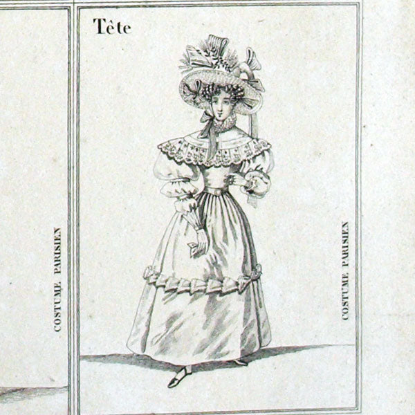 Cartes du jeu tête, bras, jambes, queue du costume parisien (circa 1820)